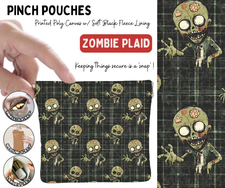 Preorder! Closes 10/5. ETA Jan. Zombie Plaid Pinch Pouches in 3 Sizes