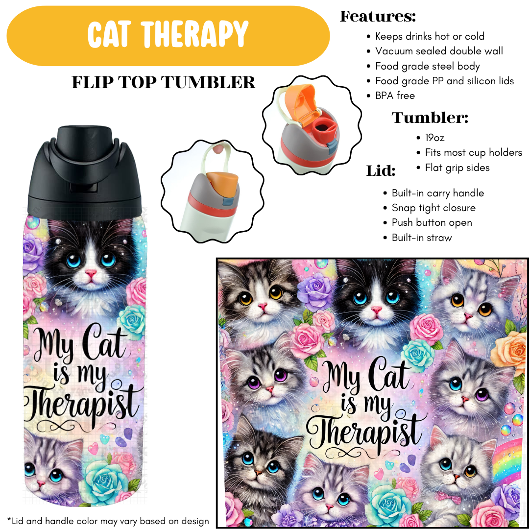 Preorder! Closes 6/3. ETA Sept. Cat Therapy Flip Top Tumbler