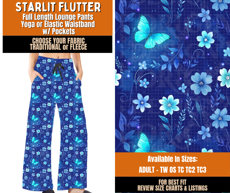 Preorder! Closes 11/2. ETA Feb. Starlit Flutter Lounge Pants Choose Fleece or Traditional