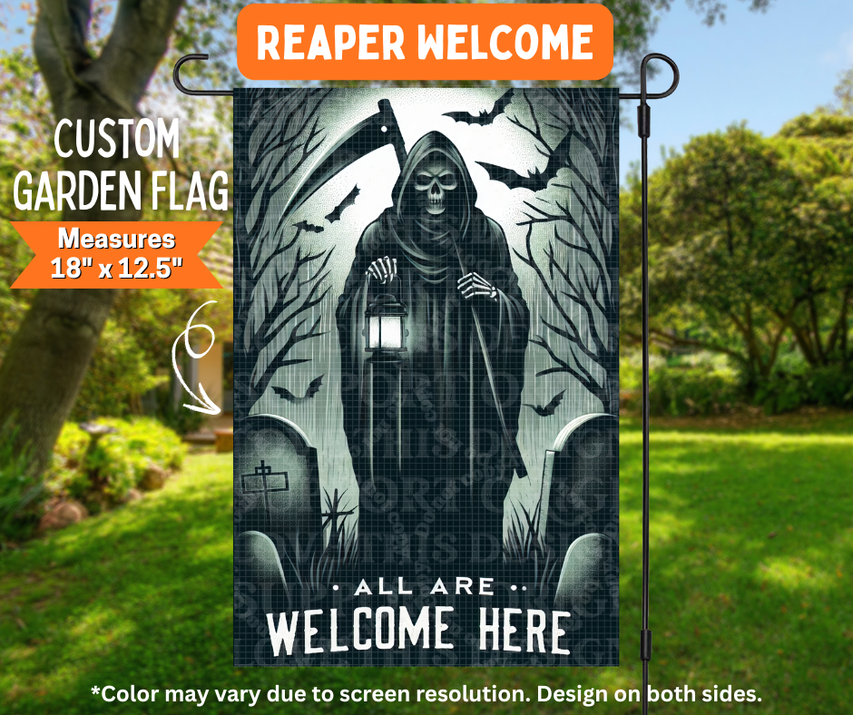 Preorder! Closes 7/6. ETA Oct. Reaper Welcome Garden Flag