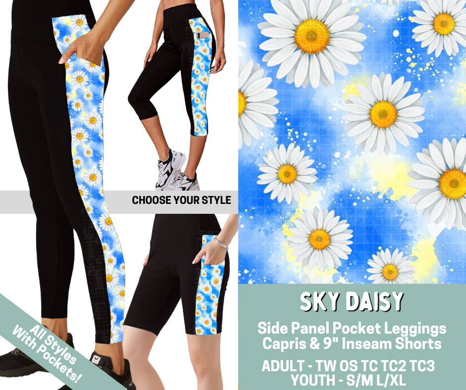 Preorder! Closes 5/20. ETA Aug. Sky Daisy Combo Side Panel Legging Lengths