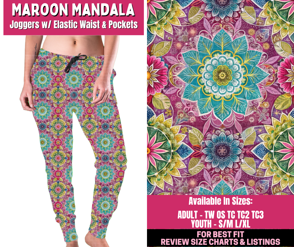 Preorder! Closes 12/31. ETA March. Maroon Mandala Joggers