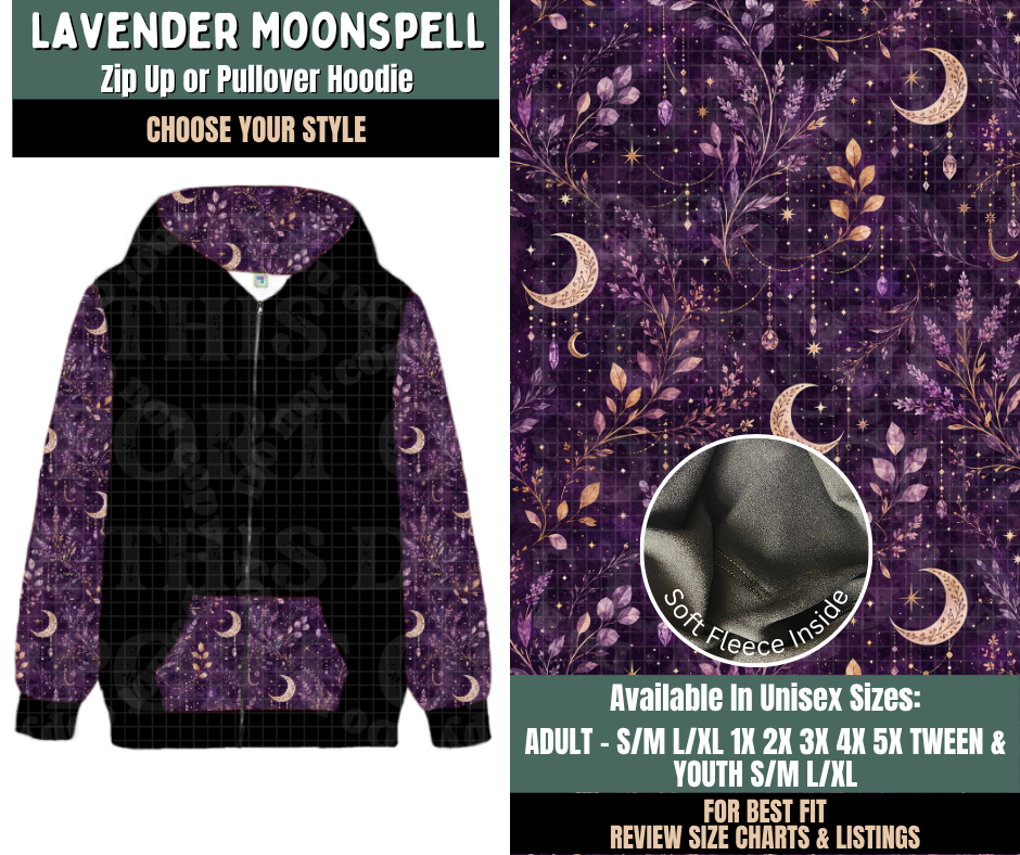 Preorder! Closes 9/17. ETA Dec. Lavendar Moonspell Zip-Up or Pullover Hoodie