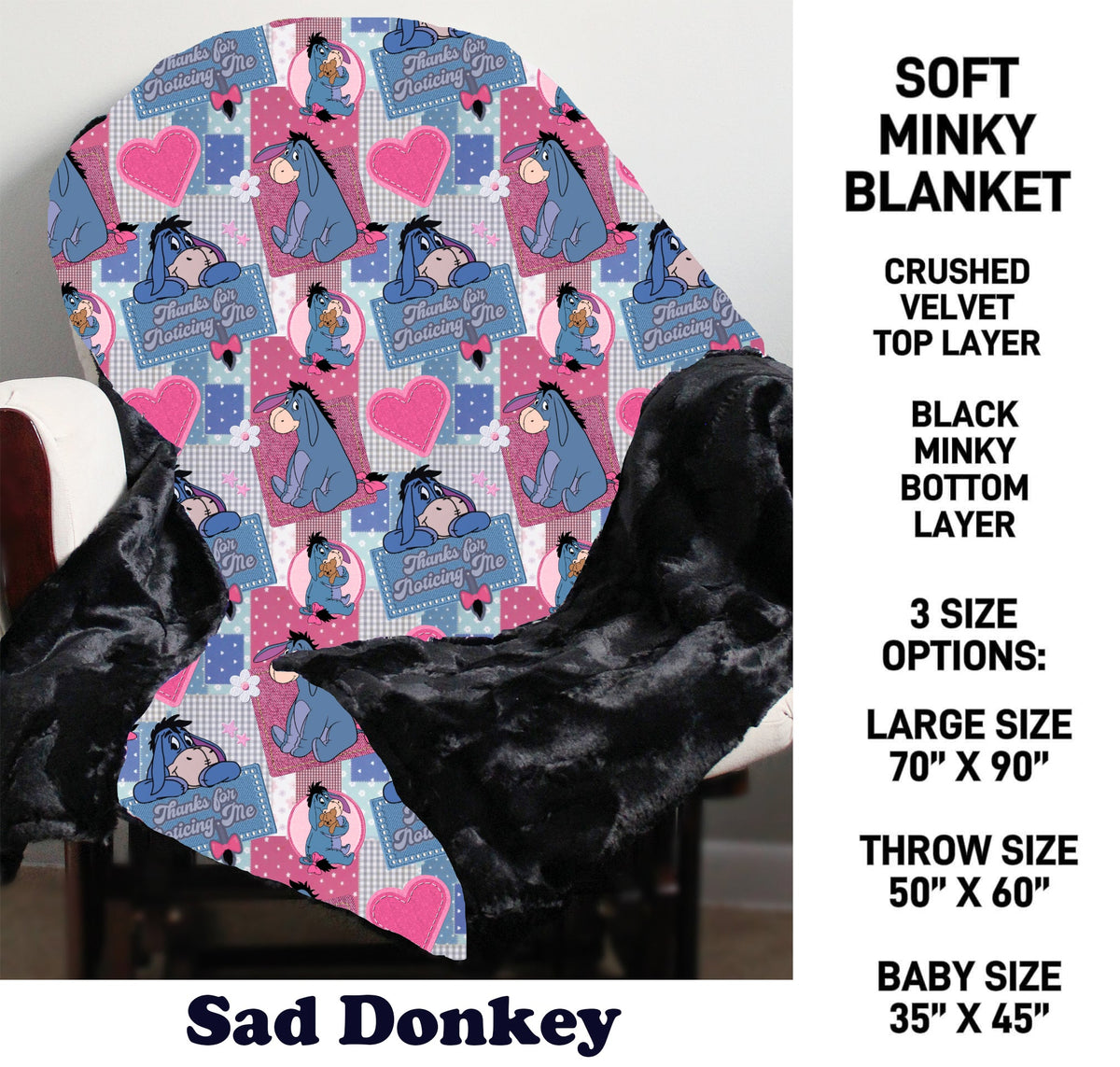 MN8K - Sad Donkey Minky Blanket - Preorder Due 10/18 ETA: Early Dec