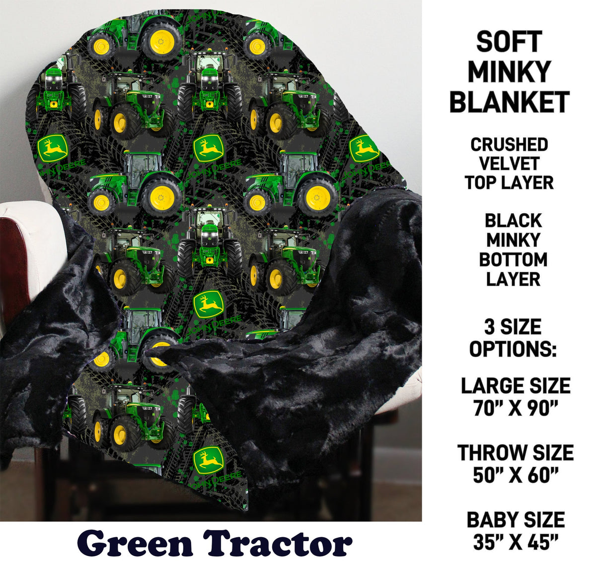 MN8K - Green Tractor Minky Blanket - Preorder Due 10/18 ETA: Early Dec