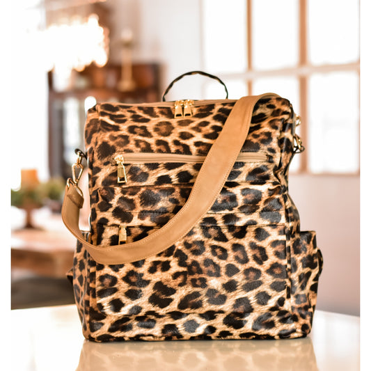 Vegan Leather Backpacks With Guitar Strap LEOPARD BROWN