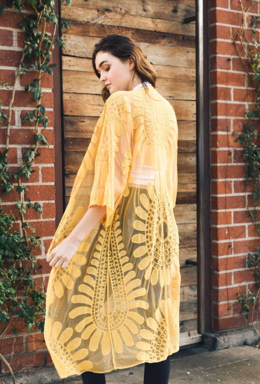 Gold Lace Kimono/Duster- One Size- Emerald