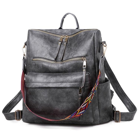 Vegan Leather Backpacks With Guitar Strap GREY