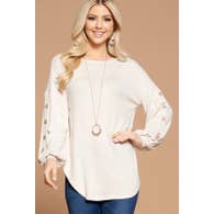 Soft and Fuzzy Balloon Sleeves Top OATMEAL