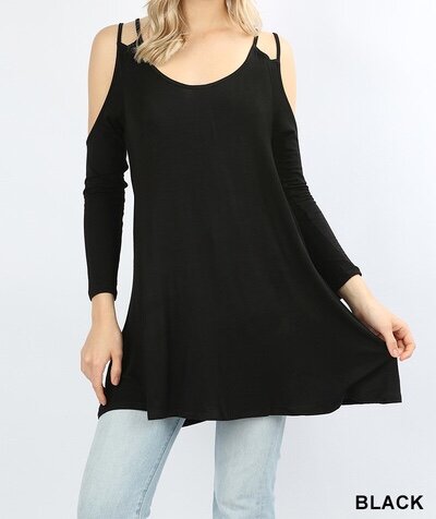 Zenana-Cold Shoulder Top- Black