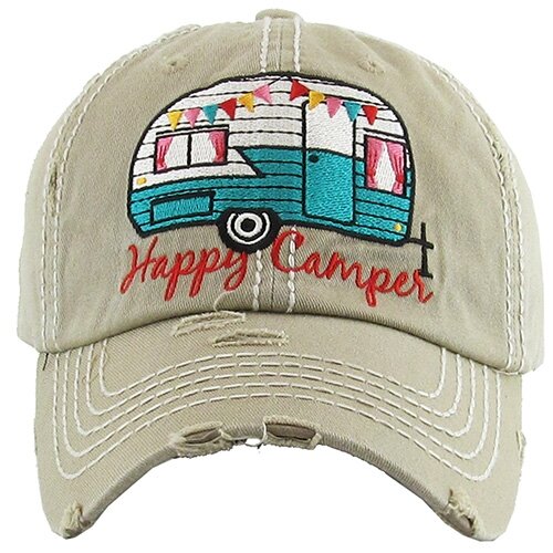 Happy Camper Hat- Khaki