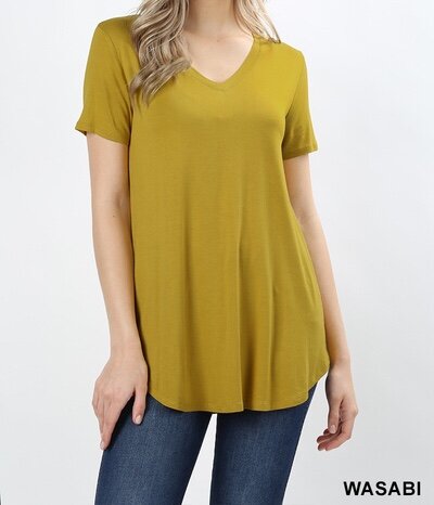 Zenana-Wasabi Solid Color V-Neck Premium T-Shirt