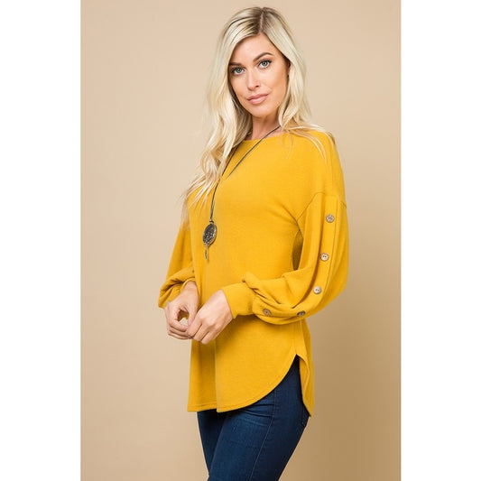 Soft and Fuzzy Balloon Sleeves Top MUSTARD