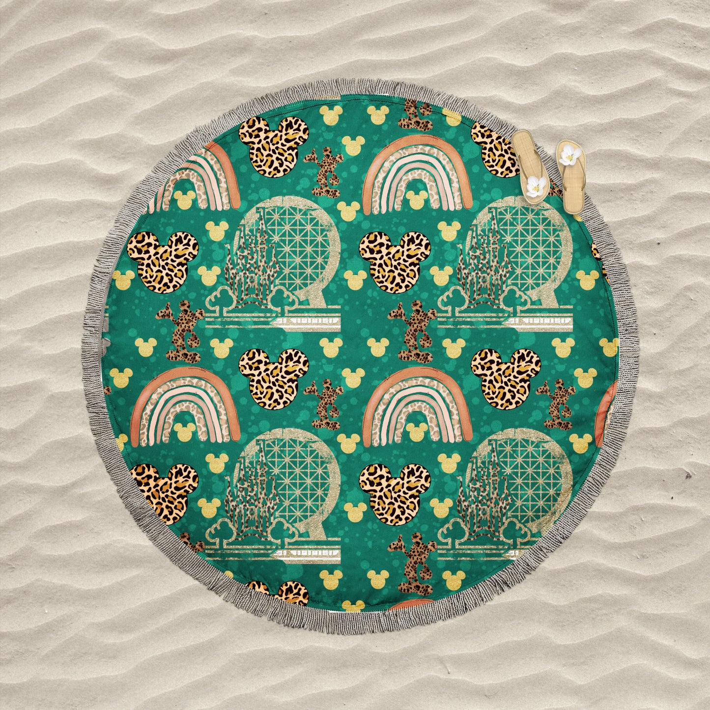 Cheetah Rainbow Round Fringe Beach Towel EXCLUSIVE PRINT