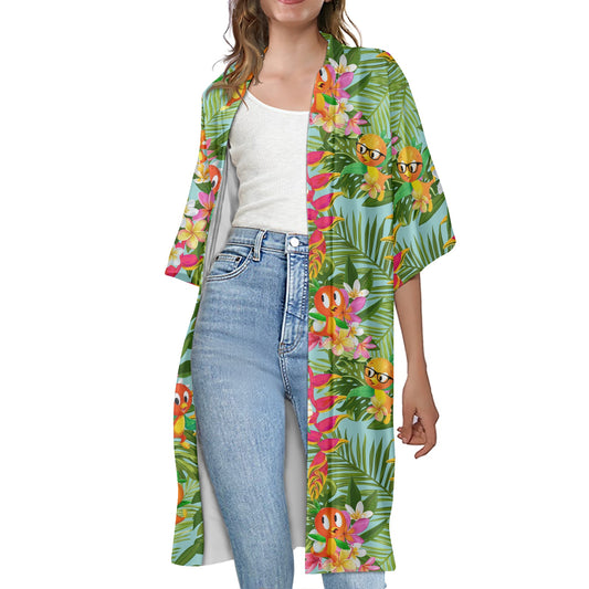 Tropical Orange Bird Women's Half Sleeve Kimono Cardigan