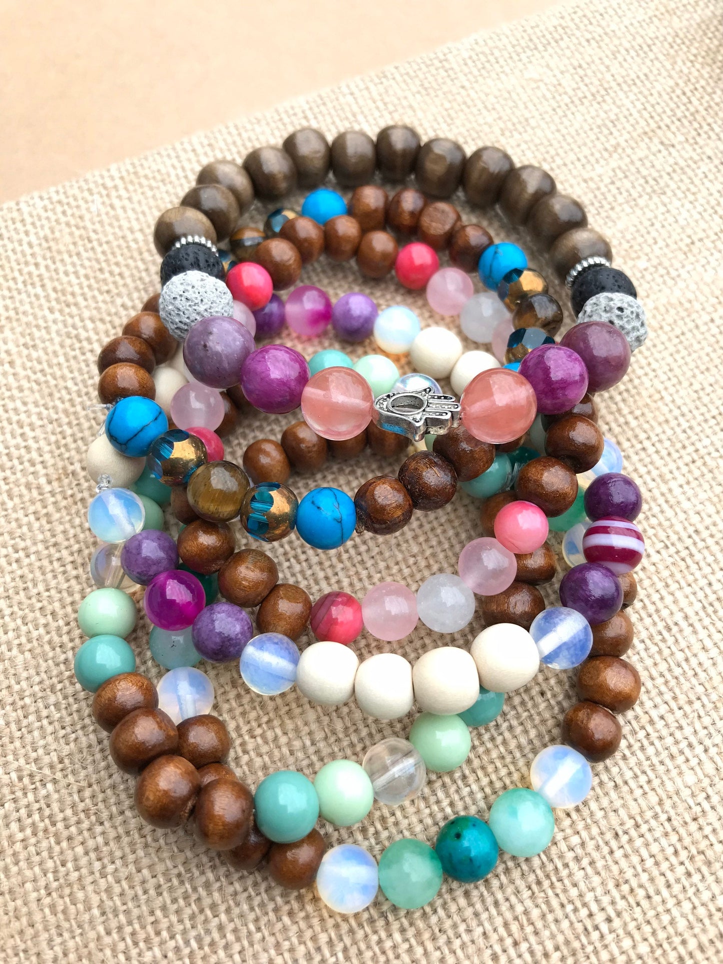 Peace Symbolic Stretch Gemstone Stackable Bracelet