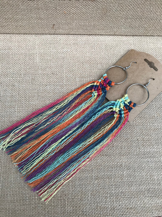 Rainbow Hemp Tie-Dye Macramé Earrings