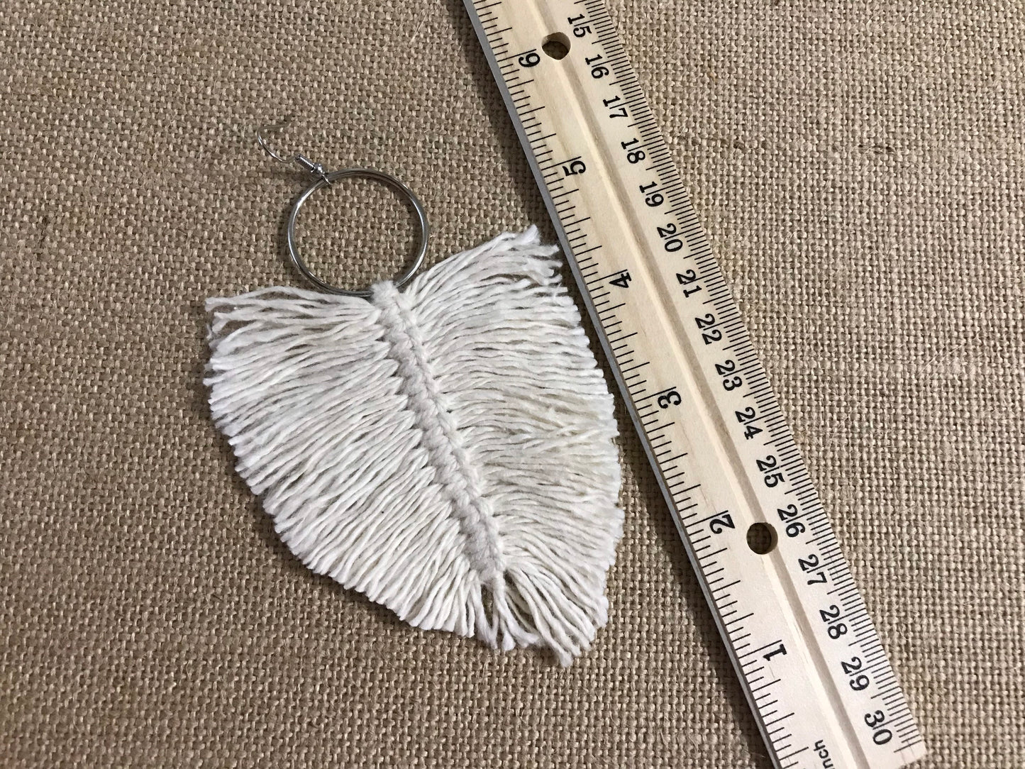 Ivory Feather Boho Macramé Earrings