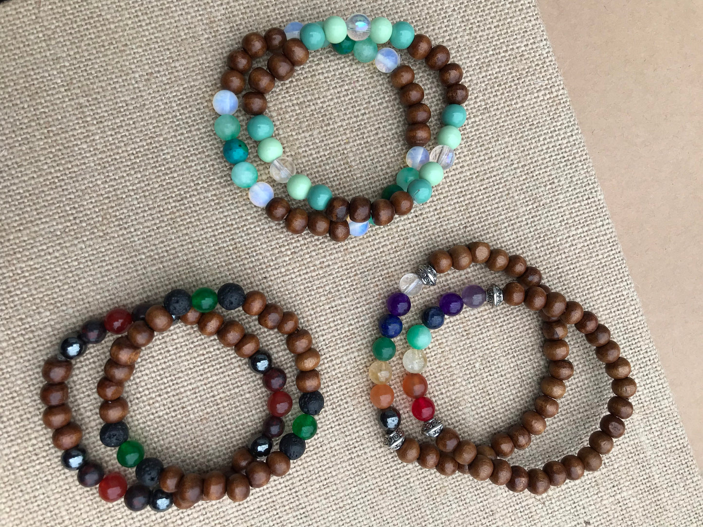 Green Dream Symbolic Stretch Gemstone Stackable Bracelet, Great for Essential Oils!