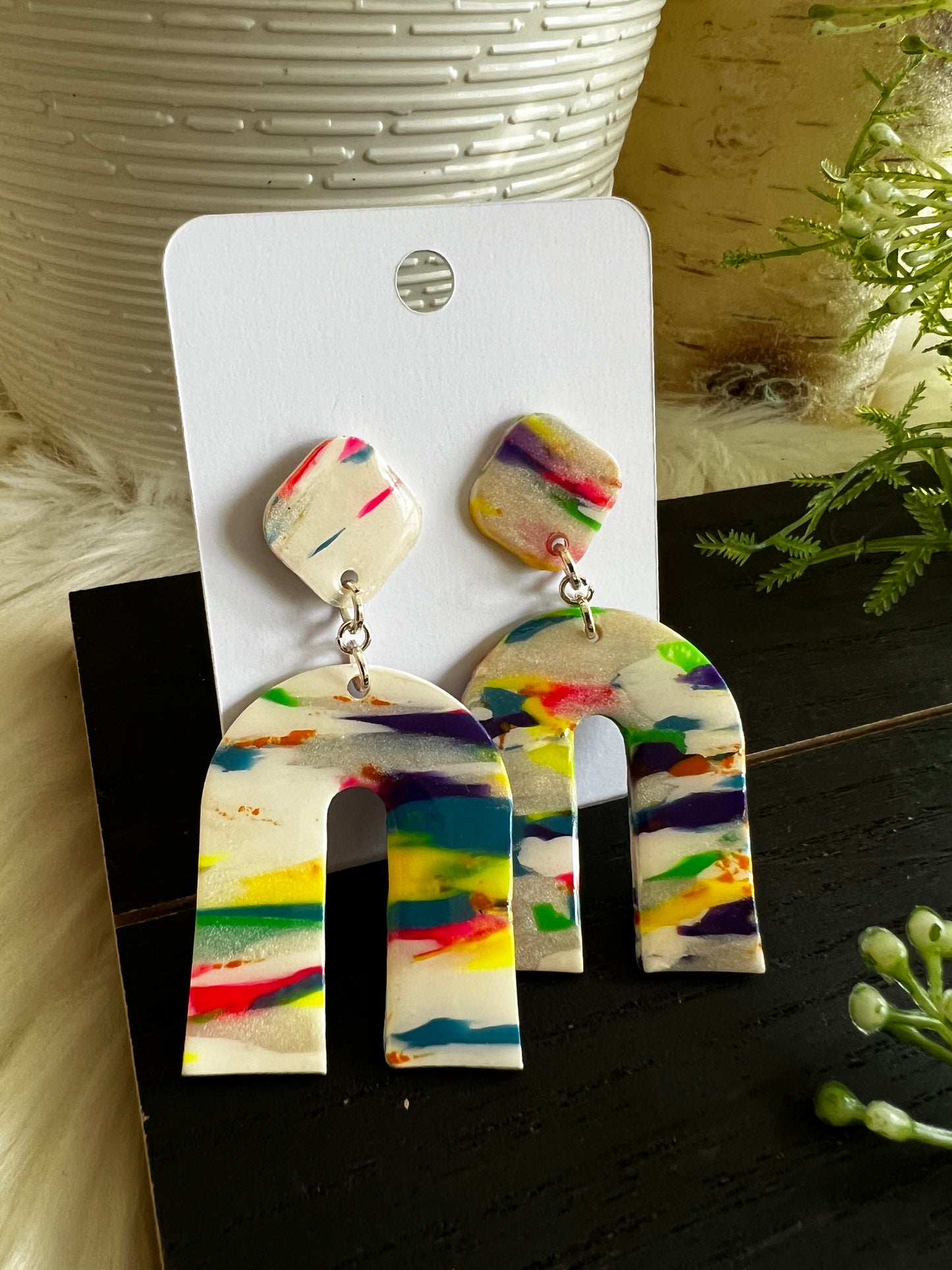 Neon Rainbow Marble Arch Stud Earrings