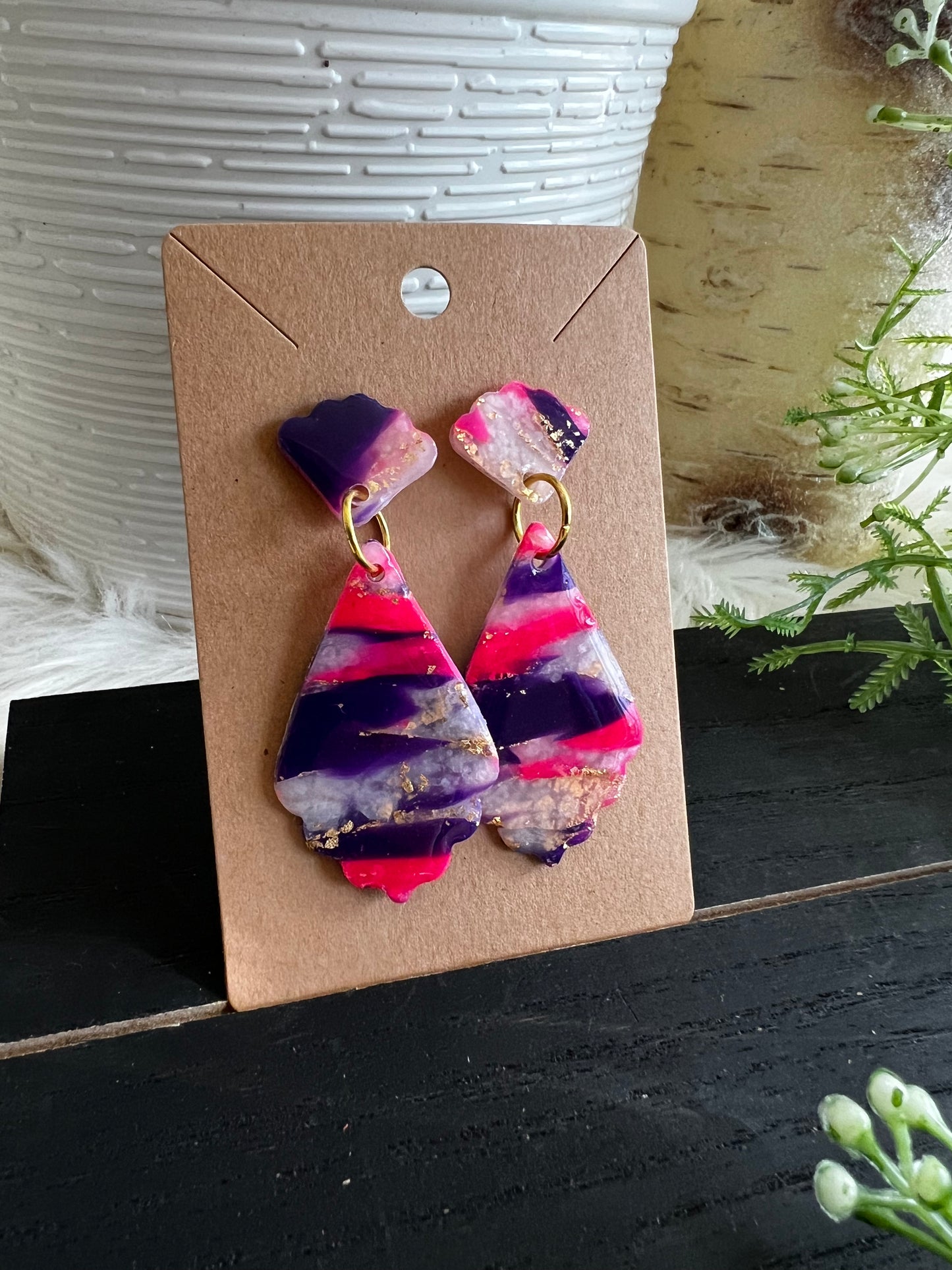 Pink/Purple Marble Stud Earrings