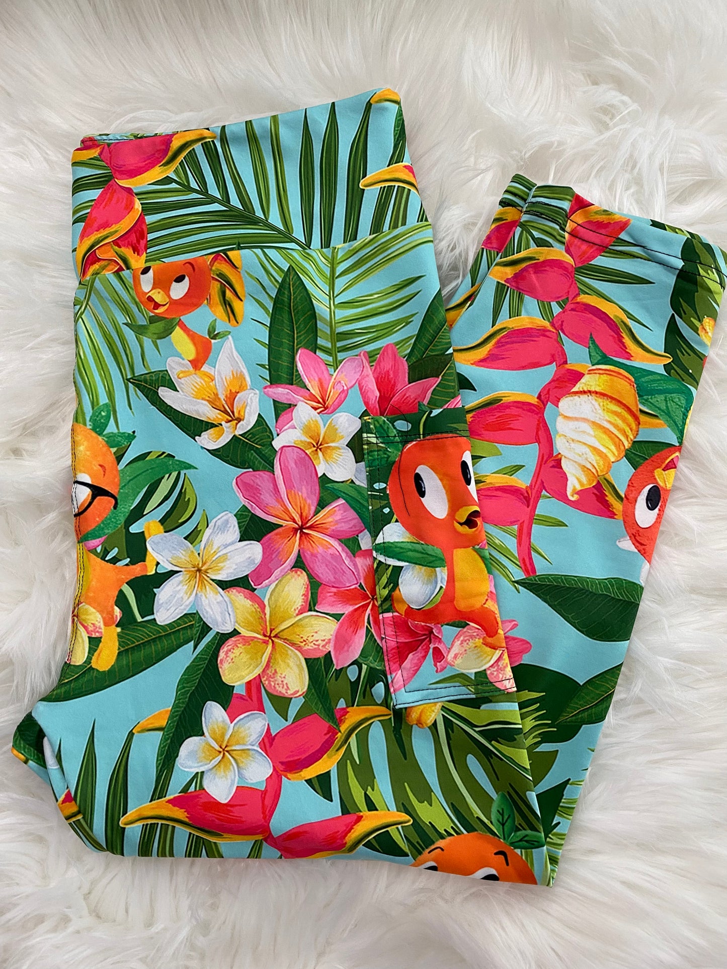 Tropical Orange Bird - Legging Capri with Pockets