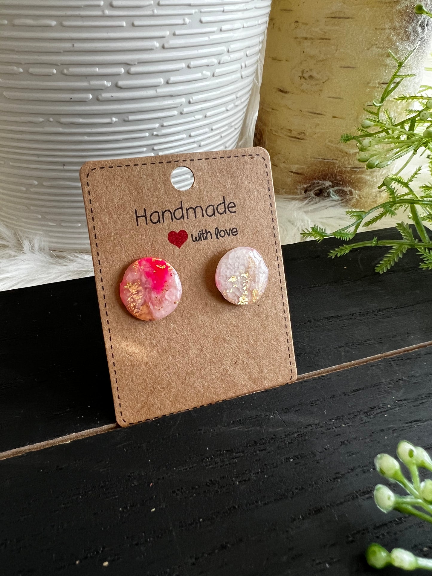 Pink/Purple Marble Stud Earrings