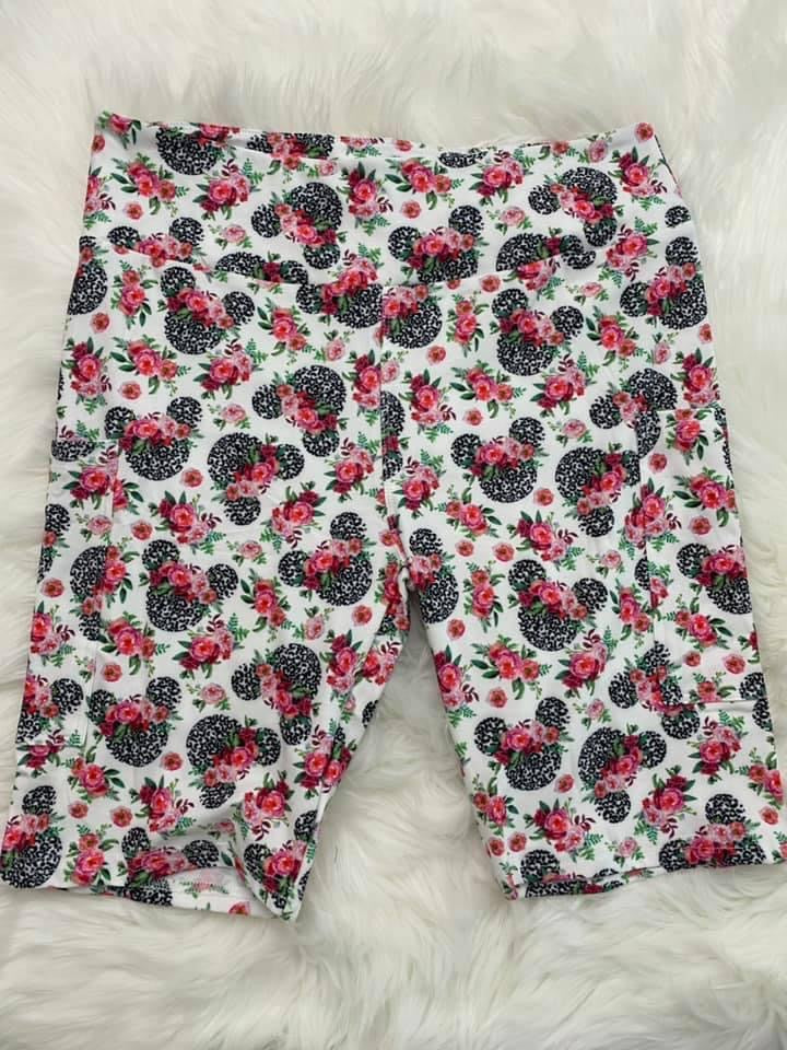 Floral Cheetah Mouse Biker Shorts (with pockets)