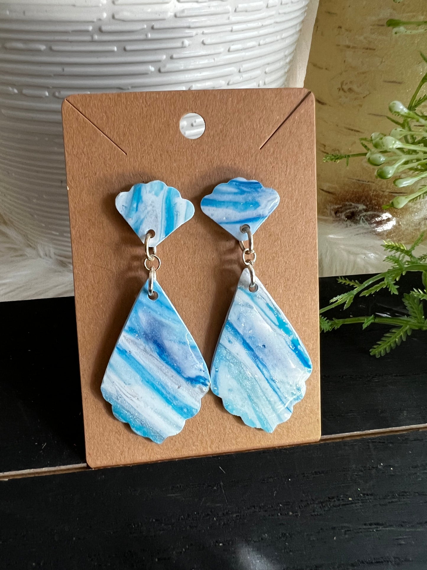 Aqua/Navy Dangle Stud Earrings