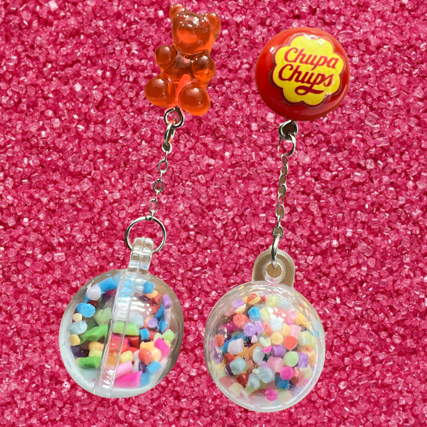 Red Lolli and Gummie Stud Dangle Earrings