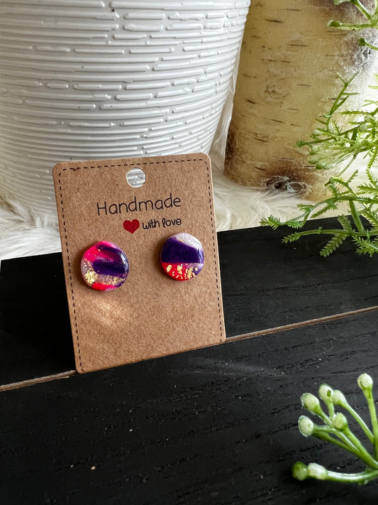 Pink/Purple Marble Stud Earrings