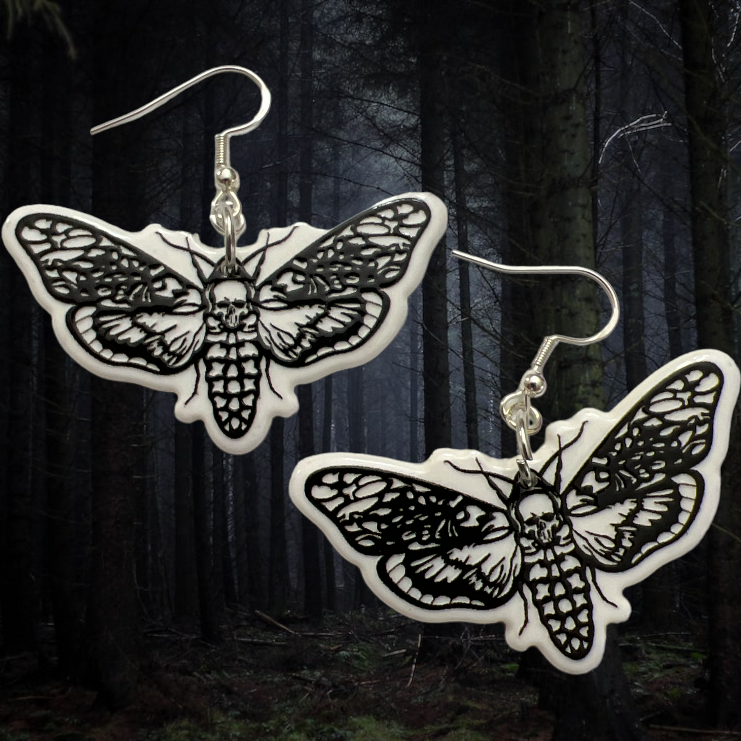 Death's-head Hawkmoth (black and white)- Spooky Earrings
