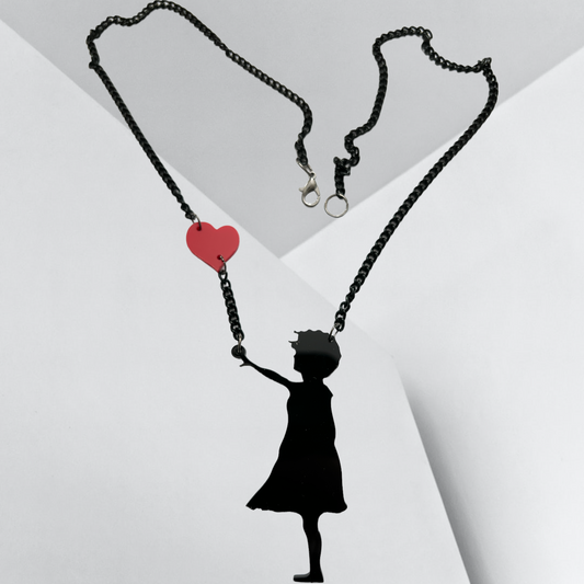 Graffiti Girl with Red Heart Acrylic Necklaces