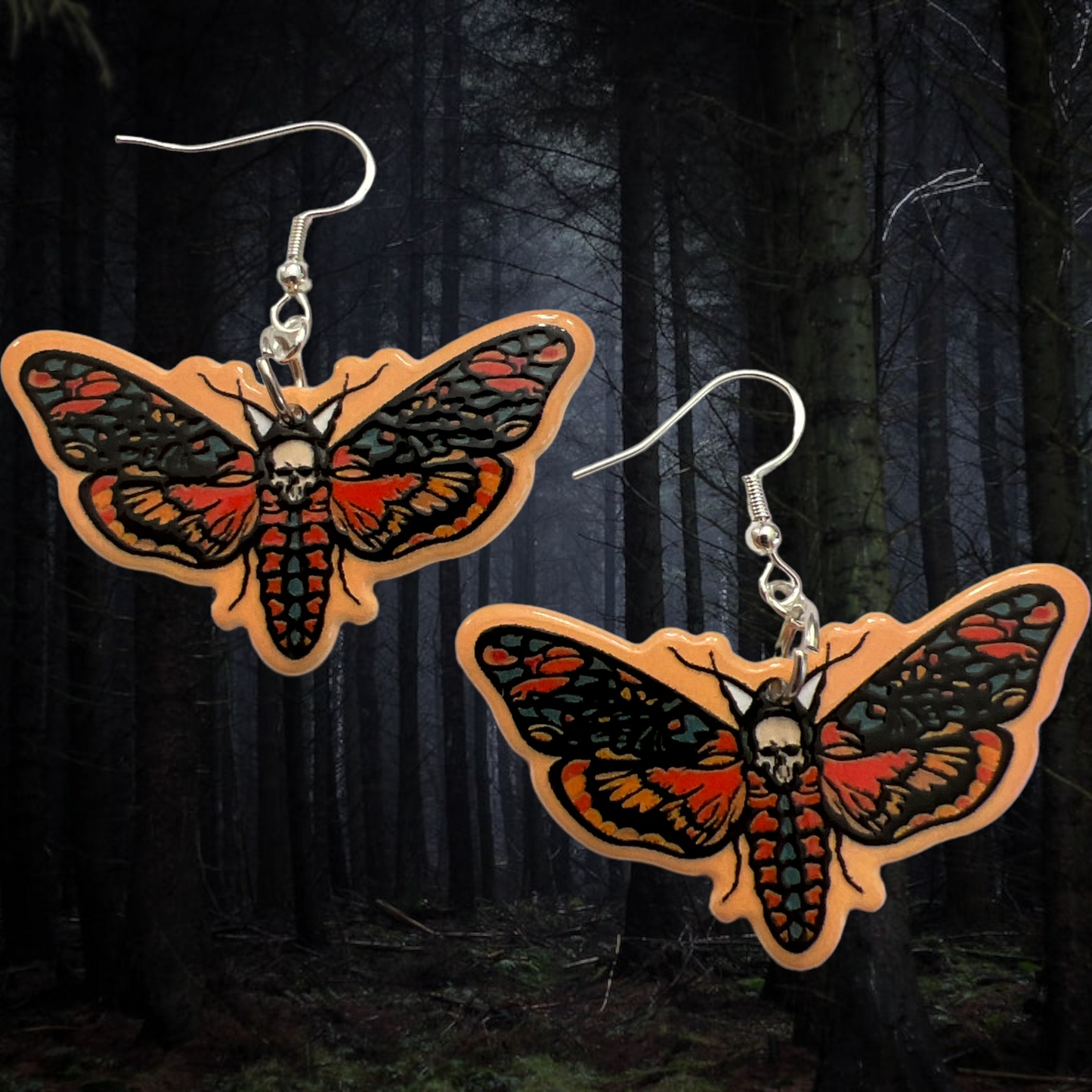 Death's-head Hawkmoth (color)-Spooky Earrings