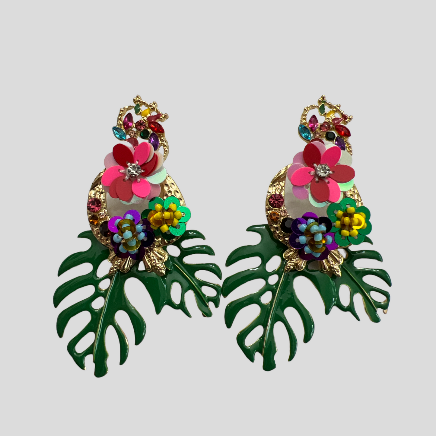 Floral Tiki Bird Magical Bling Earrings