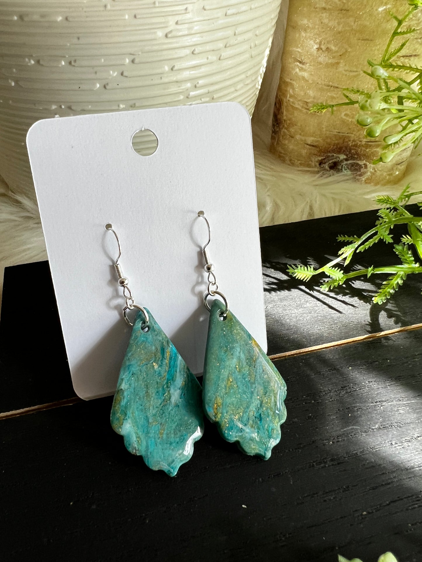Aqua/Bronze Swirl Hook Earrings