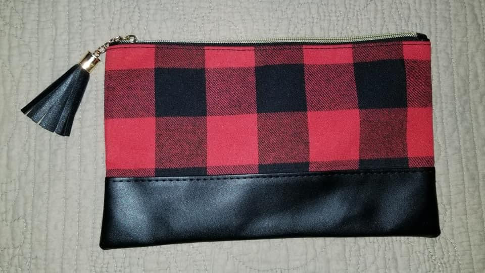 Buffalo Plaid Cosmetic Bag with Tassel