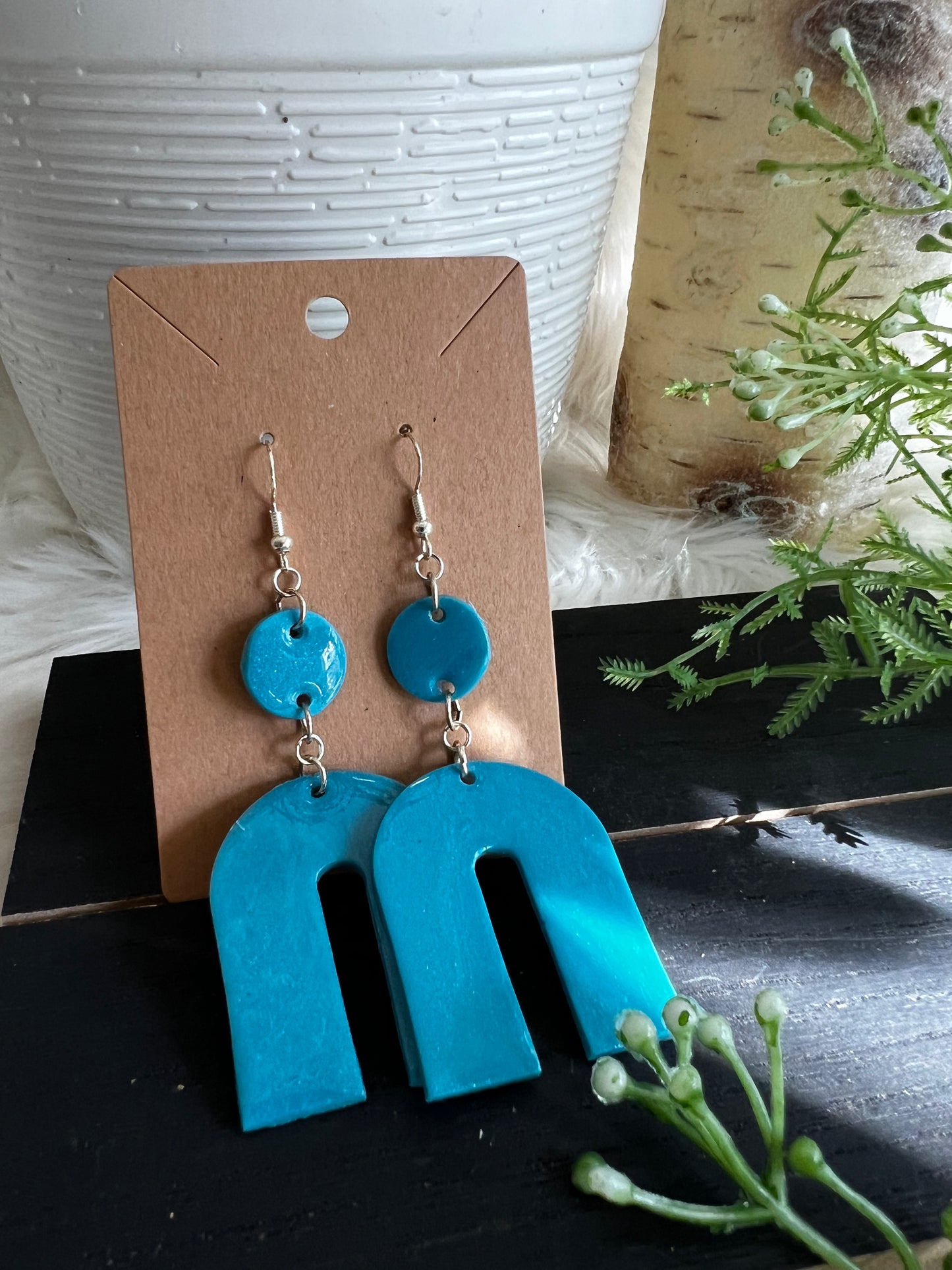 Aqua Swirl Arch Dangle Hook Earrings