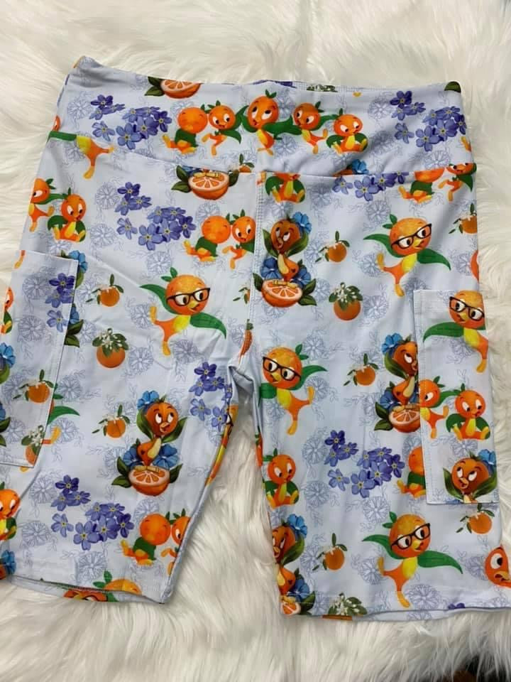 Orange Bird Biker Shorts with pockets