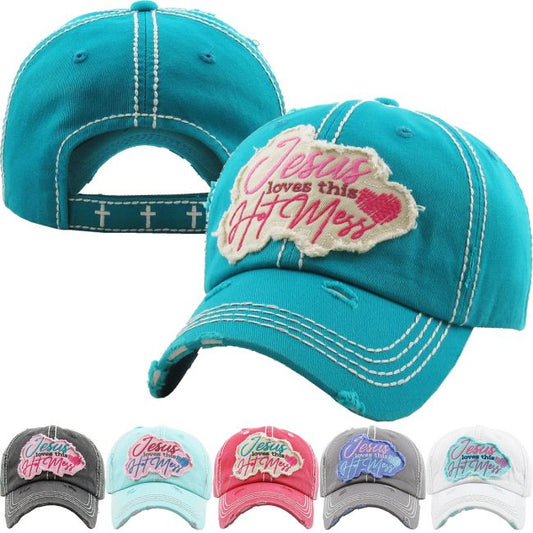 Jesus Loves This Hot Mess Hat- Teal
