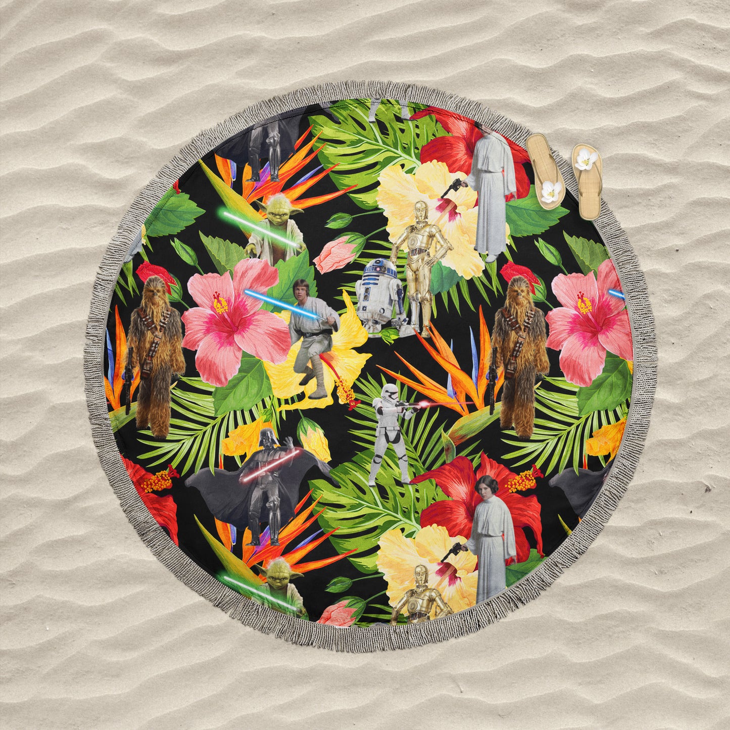 Tropical SW Round Fringe Beach Towel EXCLUSIVE PRINT