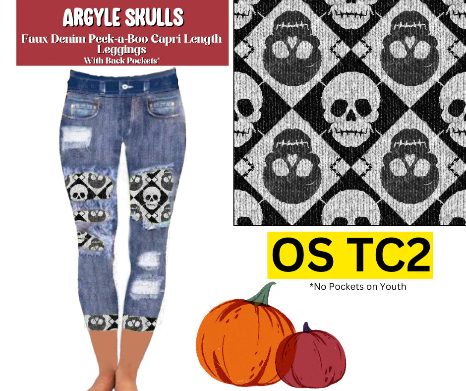 Argyle Skulls Capri Faux Denim Peekaboo