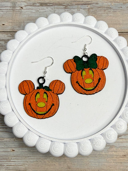 Pumpkin Mouse Couple- 3D Printed Earrings - Halloween