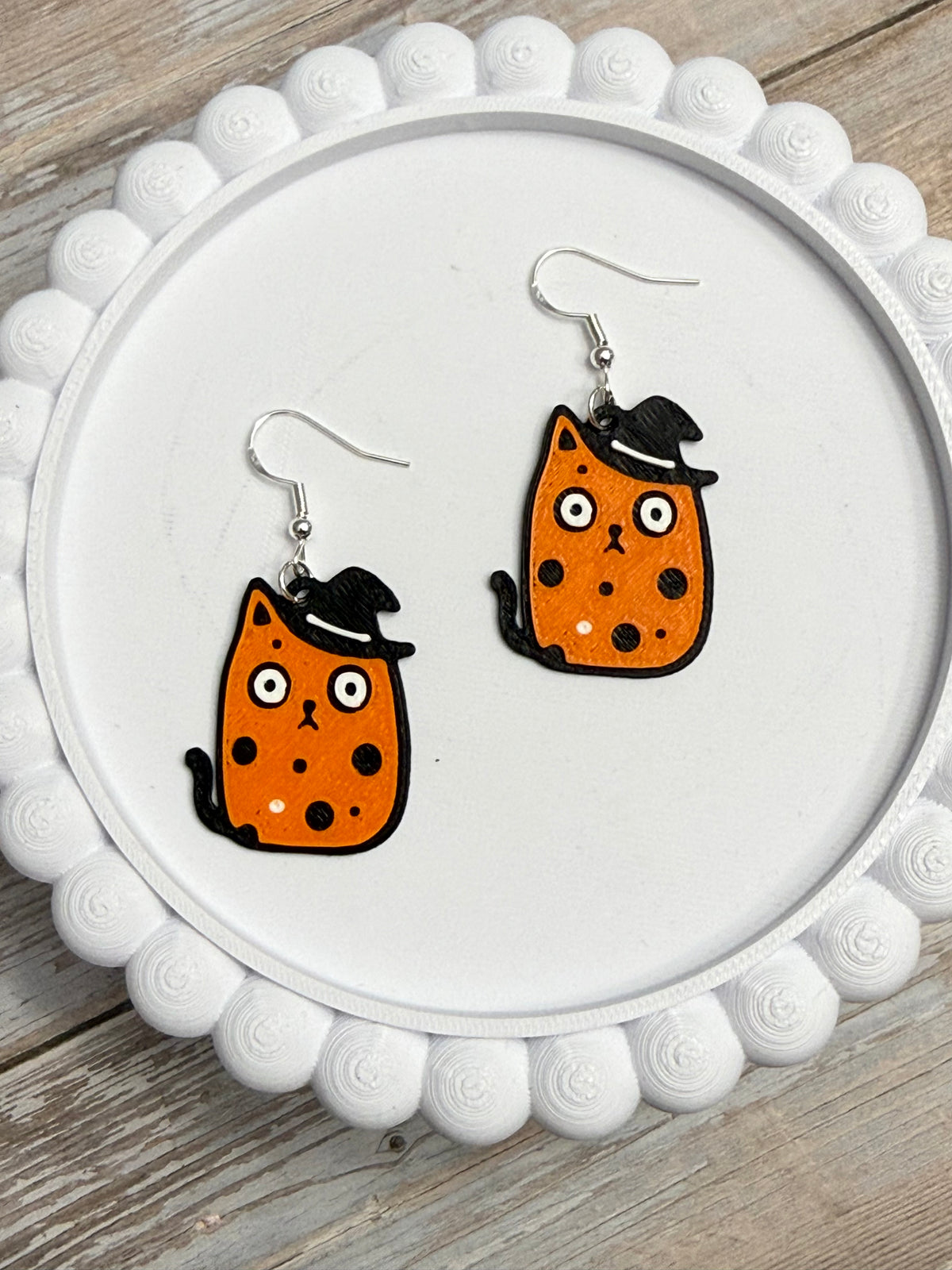 Cat Witch- 3D Printed Earrings - Halloween