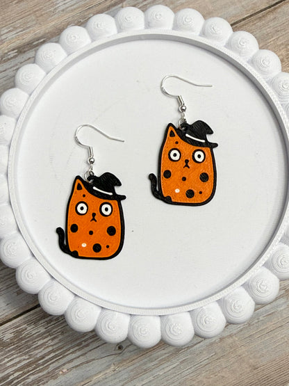 Cat Witch- 3D Printed Earrings - Halloween