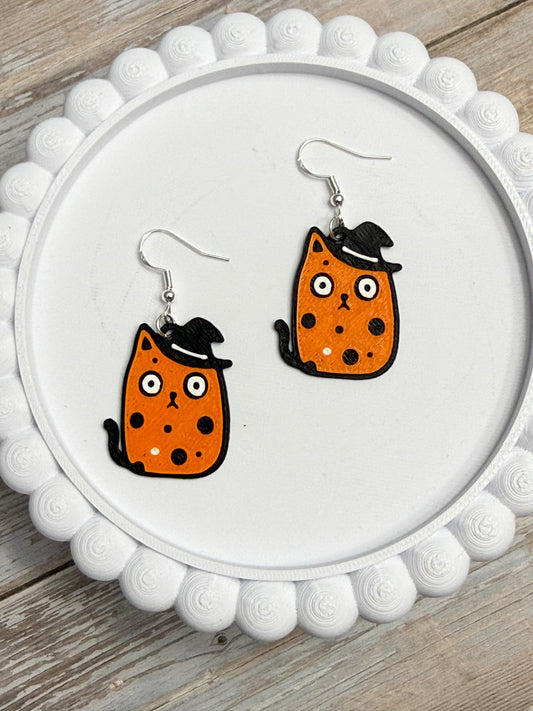 Cat Witch- 3D Printed Earrings - Halloween