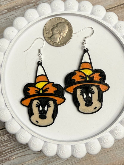Candy Corn Witch Min- 3D Printed Earrings - Halloween