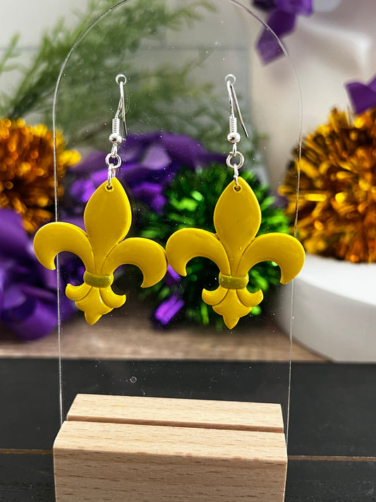 Yellow Fleur de Lis - Mardi Gras- Hook Earring