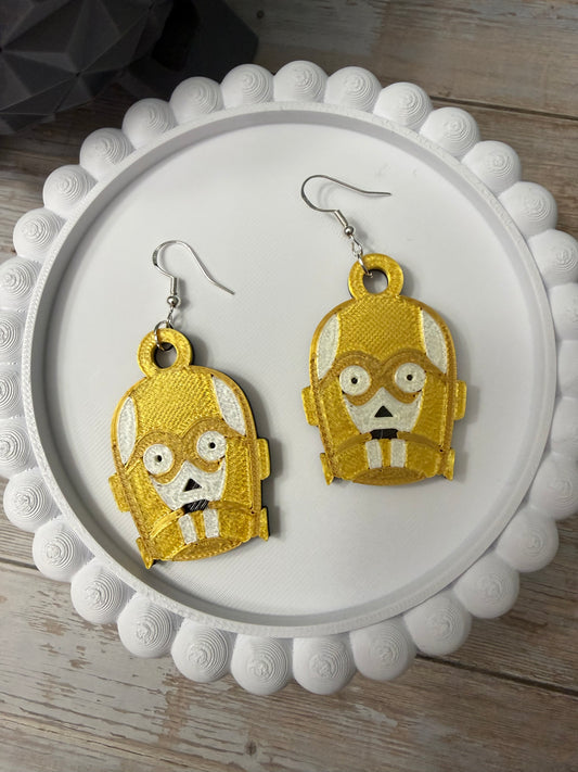 Gold Droid- 3D Printed Earrings