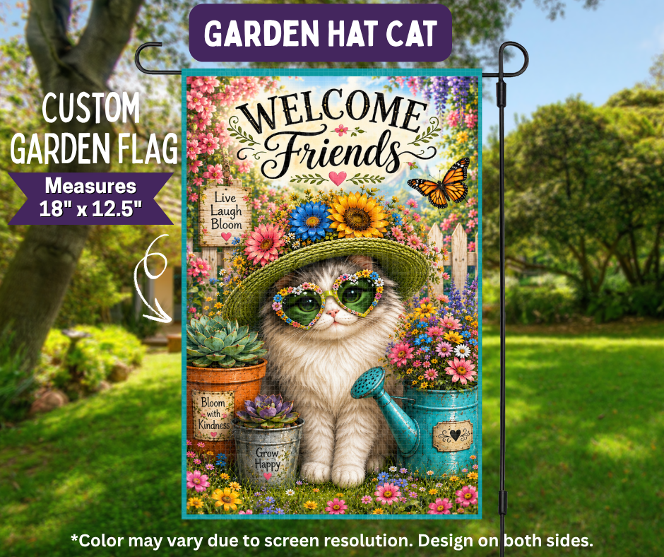 Preorder! Closes 11/9. ETA Feb. Garden Hat Cat Garden Flag